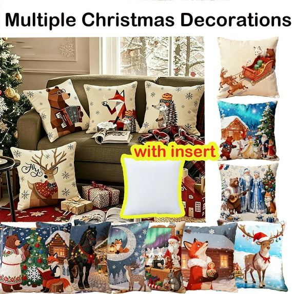 17.7x17.7 in Holiday Decorative Pillow, Printed Cushion Covers, Decorative Linen Pillow Covers, Linen Cushion Cover with Animal Graphic Print for Sofa Couch Living Room Seasonal Home Decor, Lazyguy