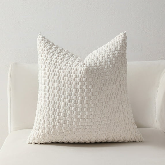 17.7x17.7 Inch Corduroy Stripe Pillow Cover | Breathable Envelope Closure Standard Size Pillow Sham | Soft Decorative Weave Pillowcase for Bed & Couch(White)