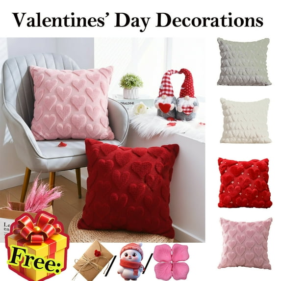 17.7x17.7 Inches Valentines Throw Pillow Soft Faux Wool Heart Decorative Cushion with Hidden Zipper for Sofa Couch Valentines Decorations for Holiday Party Home Decor, Lazyguy, Red