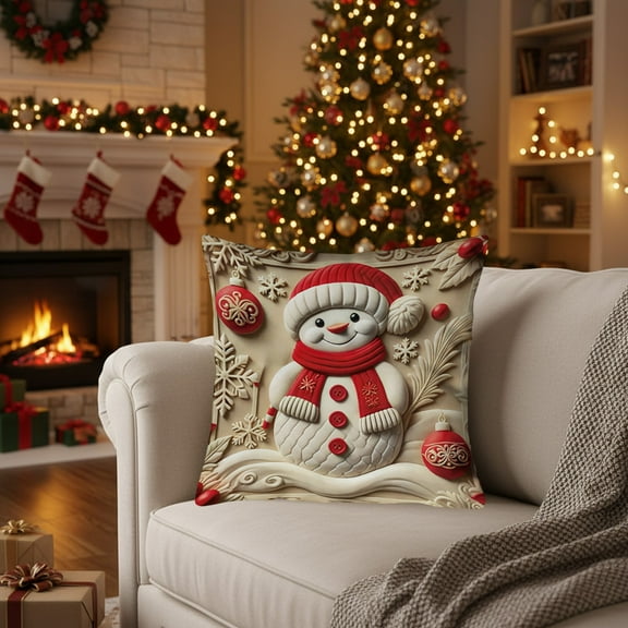 17.7x17.7in Cotton Christmas Pillow Cover, Soft Decorative Pillow Case with Hidden Zipper & Festive Tree Prints, Christmas Sofa Bedroom Farmhouse Holiday Decor