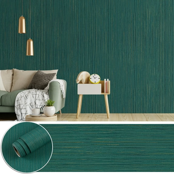 17.7x236 Teal Grasscloth Peel and Stick Wallpaper Faux Linen Contact Paper Self Adhesive Removable Textured Wallpaper Grass Cloth Fabric Vinyl Film Green Wall Paper for Bedroom Cabinets Liner