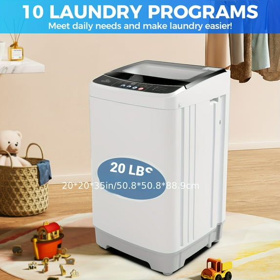 17.8/20Lbs Full-Automatic Portable Washer - 2.4 Cu.ft, 10 Programs, 8 Water Levels, LED Display, Low Noise, Ideal for Apartment/Home/Dorm