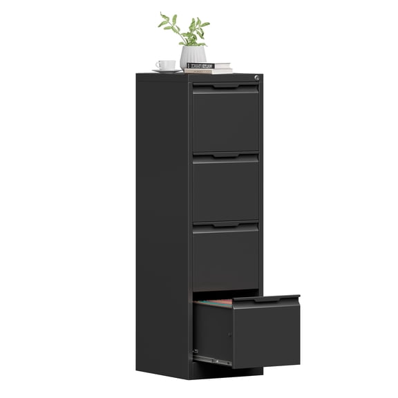 4 Drawer File Cabinet with Lock, 17.8'' Deep Filing Cabinets for Home Office, Black Locking Vertical File Cabinets for Letter/Legal/A4/F4 Size, Assemble Required