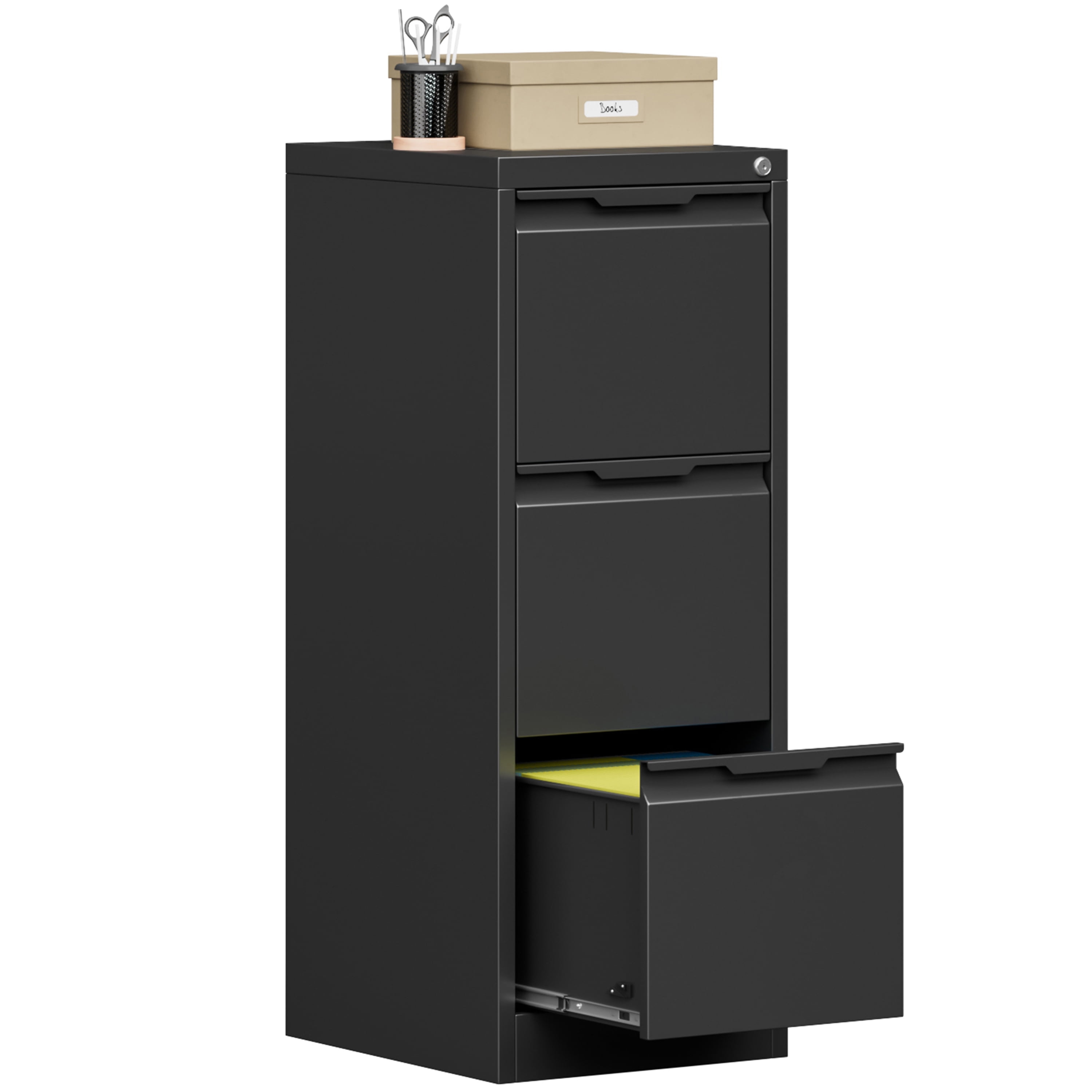 Black 3-Drawer Lockable Metal Vertical File Cabinet