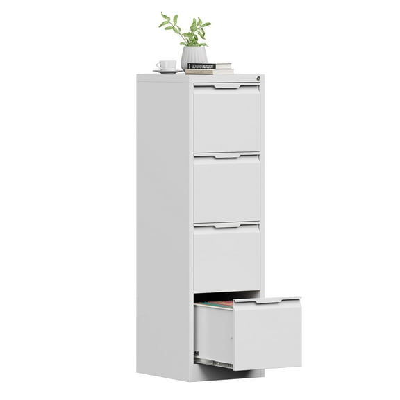 4 Drawer File Cabinet with Lock, 17.8'' Deep Filing Cabinets for Home Office, White Locking Vertical File Cabinets for Letter/Legal/A4/F4 Size, Assemble Required