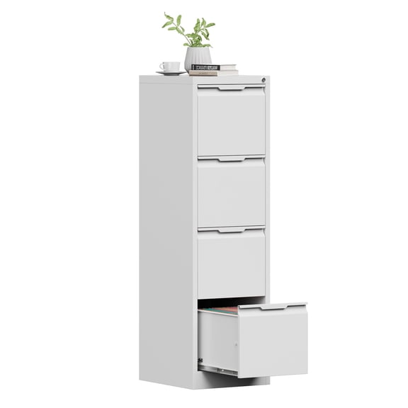 4 Drawer File Cabinet with Lock, 17.8'' Deep Filing Cabinets for Home Office, White Locking Vertical File Cabinets for Letter/Legal/A4/F4 Size, Assemble Required