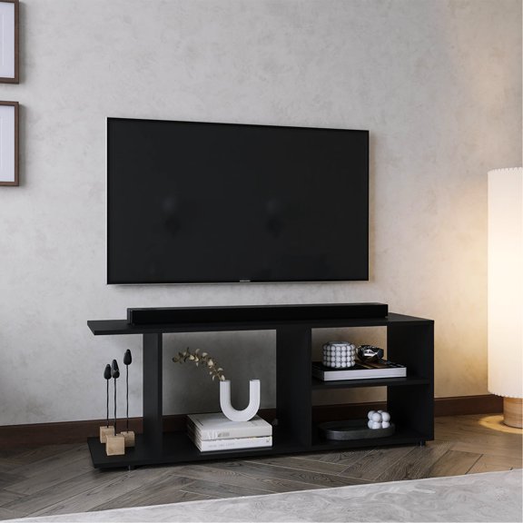 17.8" H, Black, Engineered Wood - Ample Storage with 4 Shelves - Living Room Entertainment Setup - Organize Media Devices Beautifully