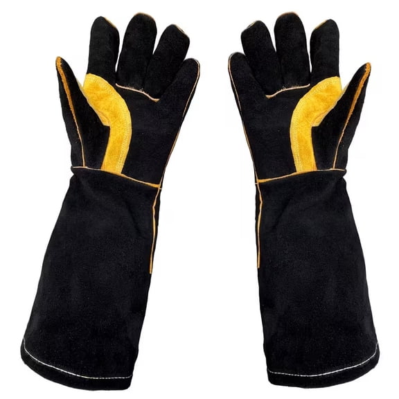 17.8 Inch Heavy Duty Welding Gloves  Multipurpose Leather Work Gloves for Construction, BBQ, Animal Handling, Falconry, Snake & Bite Protection, Black (1 Pair)