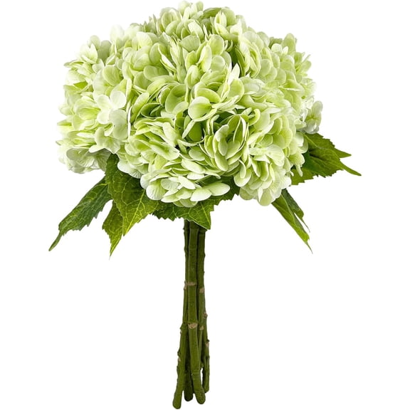 17.8 Inch Light Green Artificial Hydrangea Flowers 5 Pack, Real Touch Faux Latex Flowers with Stems, 3D Printed Full Bloom Hydrangea Bouquet for Wedding Decor, DIY Crafts & Home Decoration