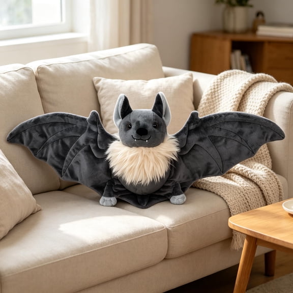 17.8" Large Goth Bat Plush Toy, Realistic Big Stuffed Bat Plush Grow in the Dark for Party Decoration, Cute Bat Plush Bulk for Halloween Party Decoration