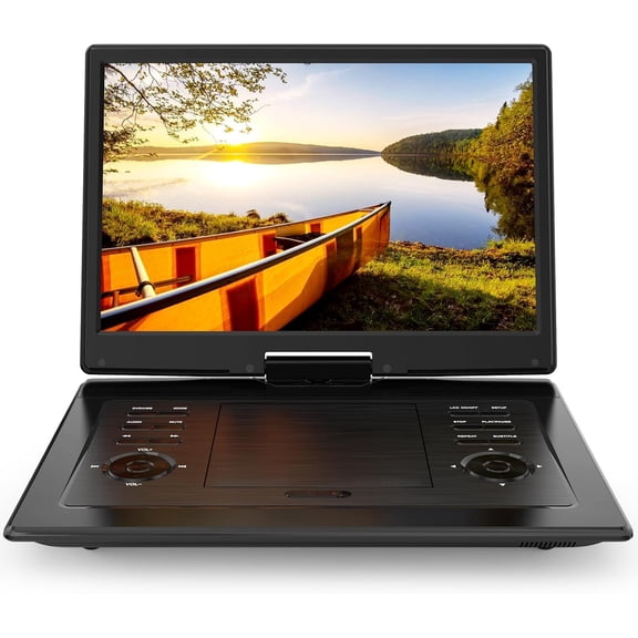 17.9" Portable DVD Player for with 15.6" Swivel Screen, 5 Hours Rechargeable , DVD Player with High Volume Speakers, Remote Control, Support Sync TV, Region Free USB/SD/AV,Black