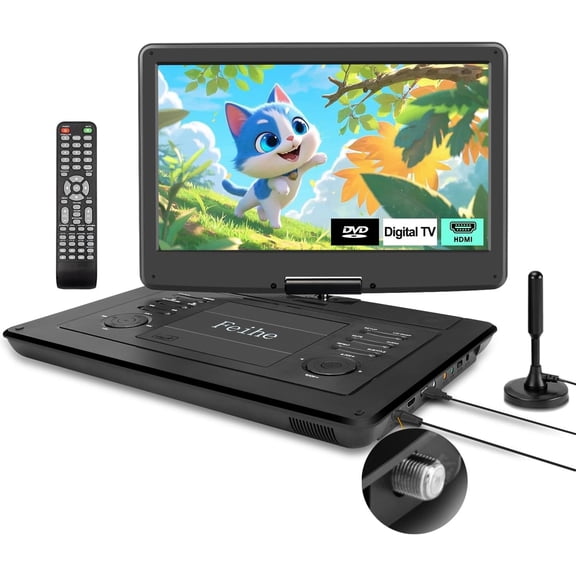17.9" Portable DVD Player in TV with 15.6" Large Swivel Screen, ATSC Tuner, -in , High Volume Speakers, Support HDMI/USB/AV/Sync TV and Multiple Formats