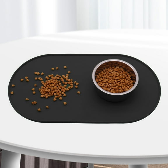 17.91x9.76in Silicone Pet Feeding Mat Raised Edges Non-Slip Food Water Bowl Mat(Black)