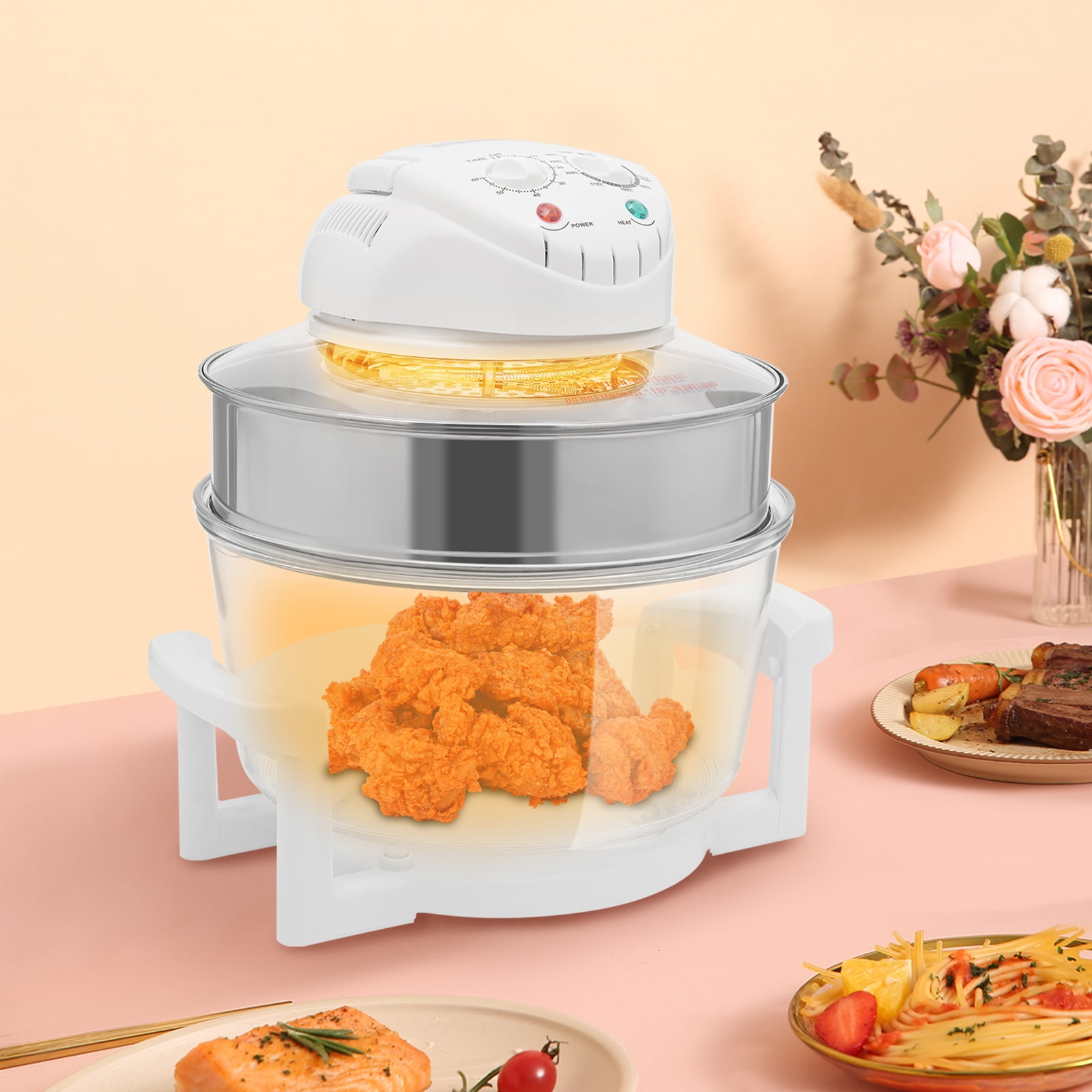17.96 Quart Air Fryer with Halogen Heating, 360° Viewable Glass Pot, Adjustable Temperature & Timer, Perfect for Grilling, Baking, Roasting, and More