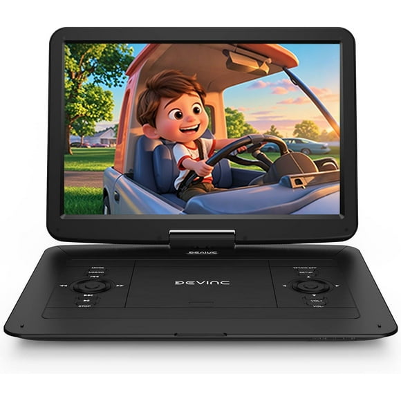 17.9inch Portable DVD Player, 15.6" Swivel Screen, Built-in Rechargeable Battery Car DVD Player for Kids, Support CD/DVD/SD Card/USB/Connect TV, Remote Control, Black