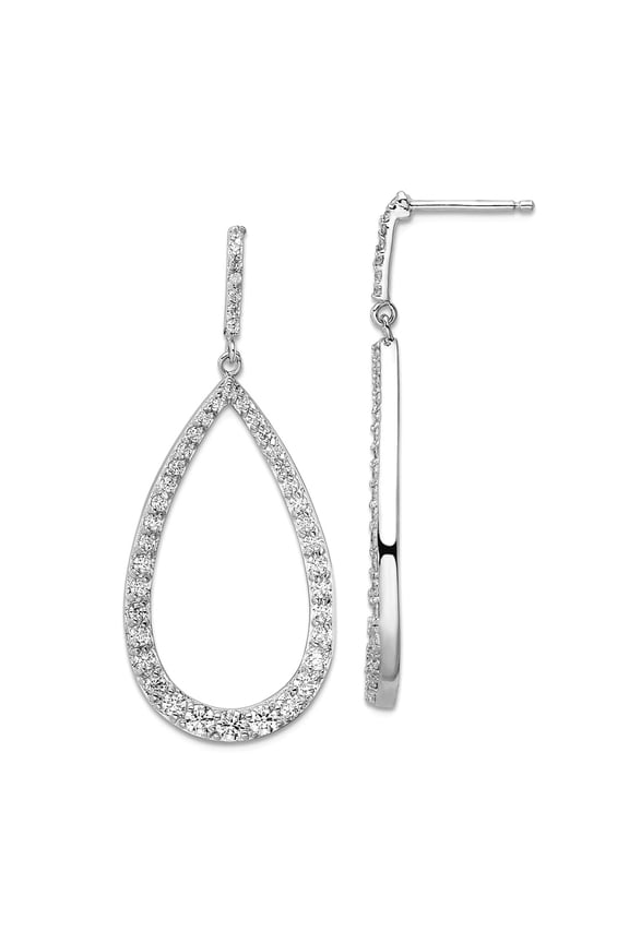 17.9mm 925 Sterling Silver Rhodium Plated Brilliant-cut CZ Open Pear Shape Post Dangle Earrings 42.2mm Long Dangle Earri