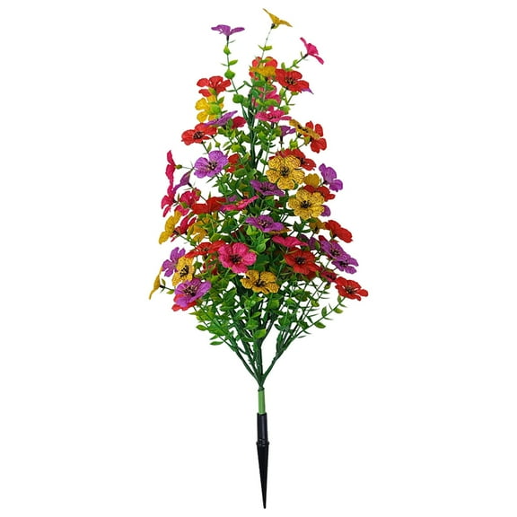 17" Artificial Boxwood Topiary Ball with Violet Flowers, UV Resistant Faux Bushes with Spike for Outdoor Garden, Porch, Patio, Yard Decor