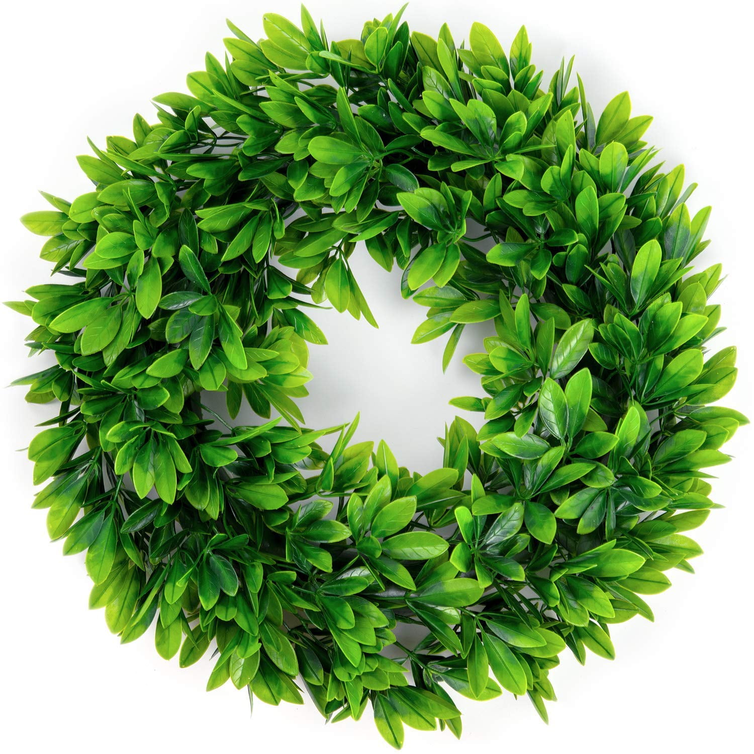 17" Artificial Green Leaves Wreath,Artificial Boxwood Wreath Leaf