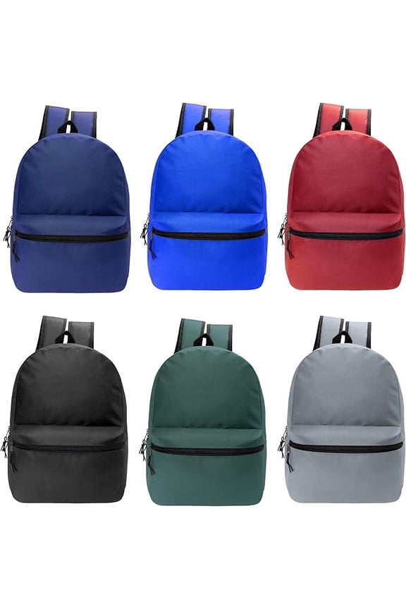 17" Basic Wholesale Backpack in 6 Colors - Bulk Case of 24