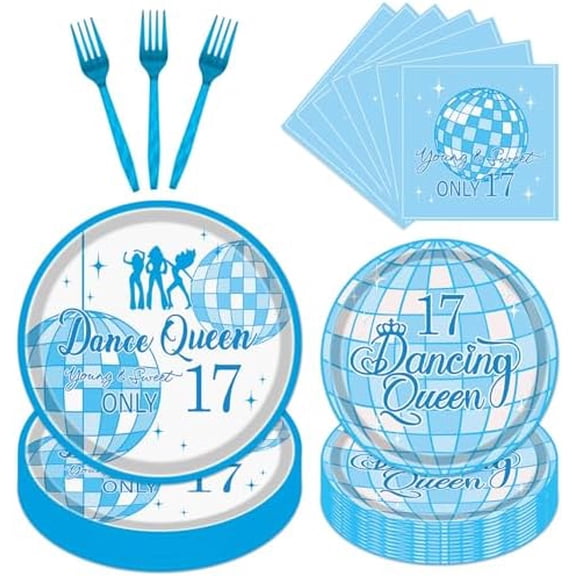 17 Birthday Decorations Supplies for Girls, 96PCS Dancing Young and Sweet Only 17 Queen Tableware, Disposable Paper Plates Napkins Set (Serve 24 Guests)$$Home Decor, Kitchen, & Other