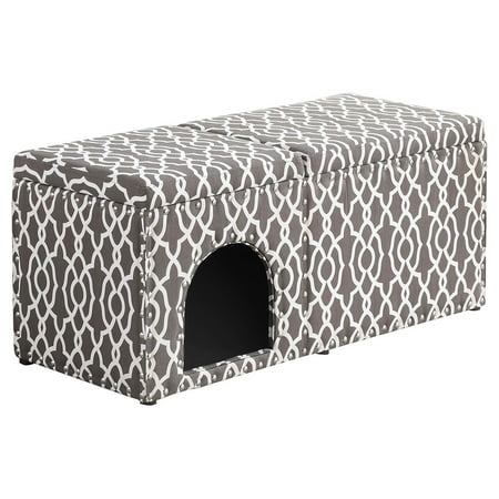 Gray Brown Lattice Storage Bench with Pet Bed