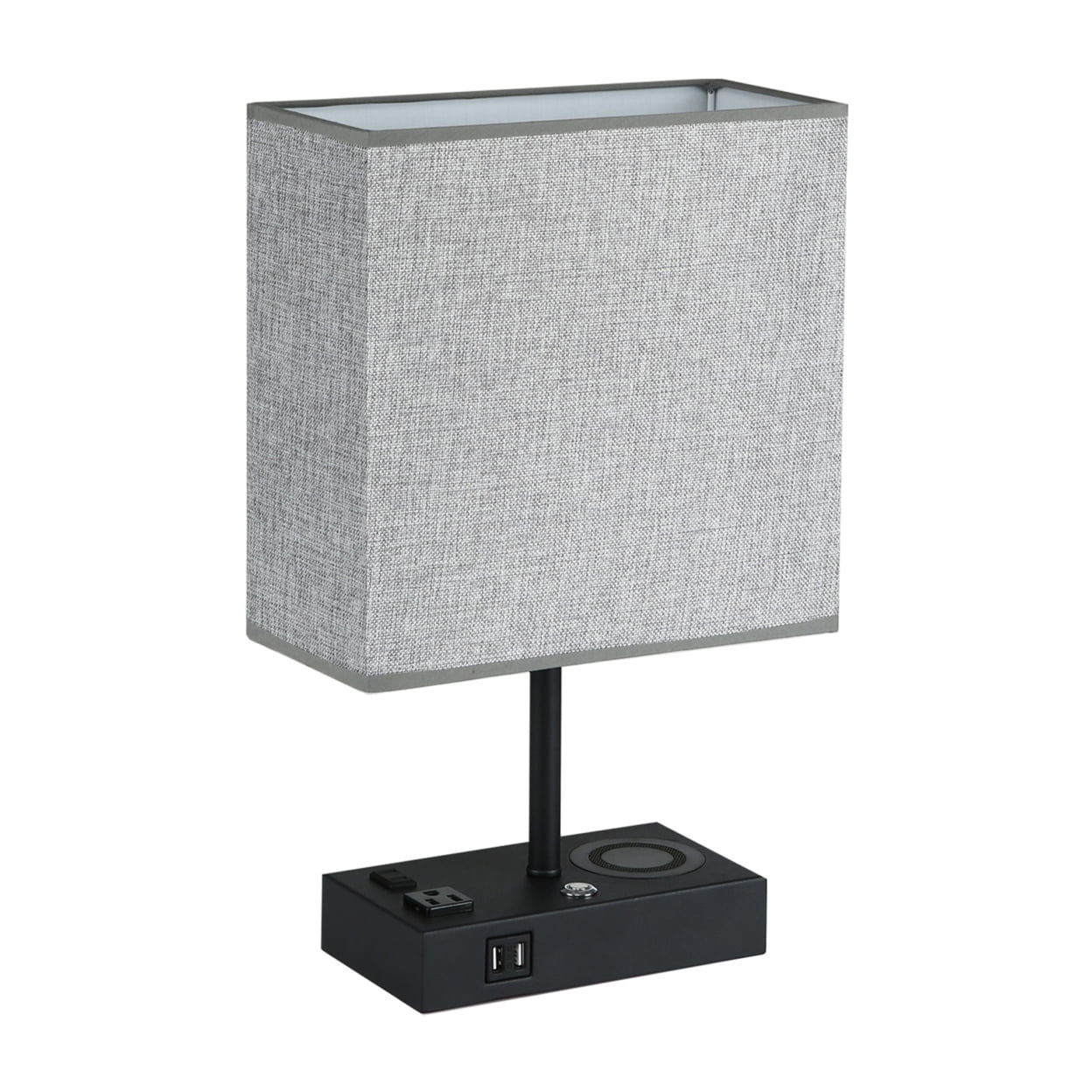 17" Black Wireless Charging Table Lamp with USB Port