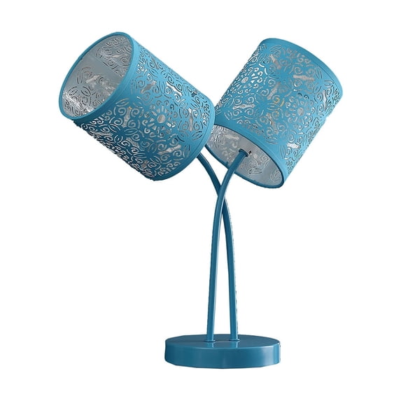 17†Blue Laser Cut Floral Metal Two Light Table Lamp