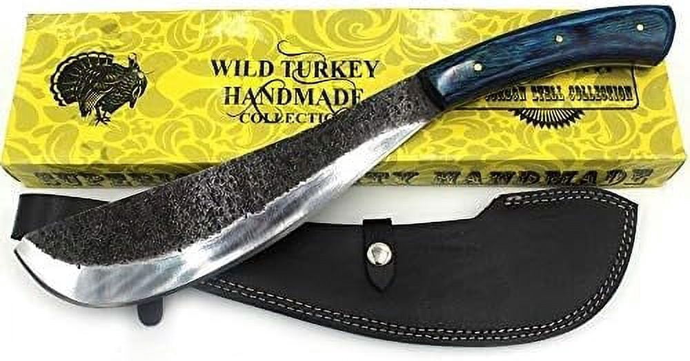 17" Blue Wood Pack Golok Knife Carbon Steel Blade with Leather Sheath