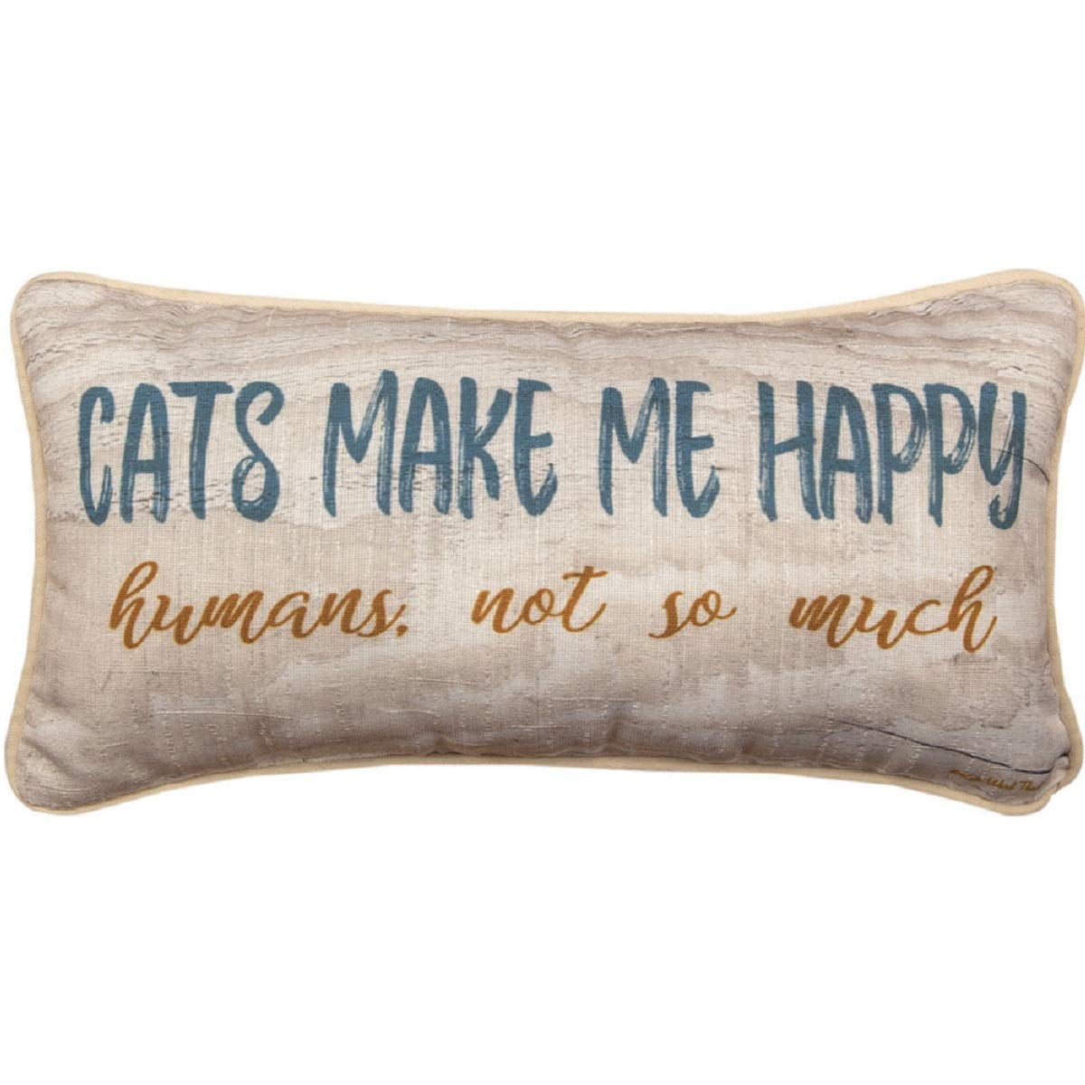 Cats Make Me Happy Beige and Blue Rectangular Pillow