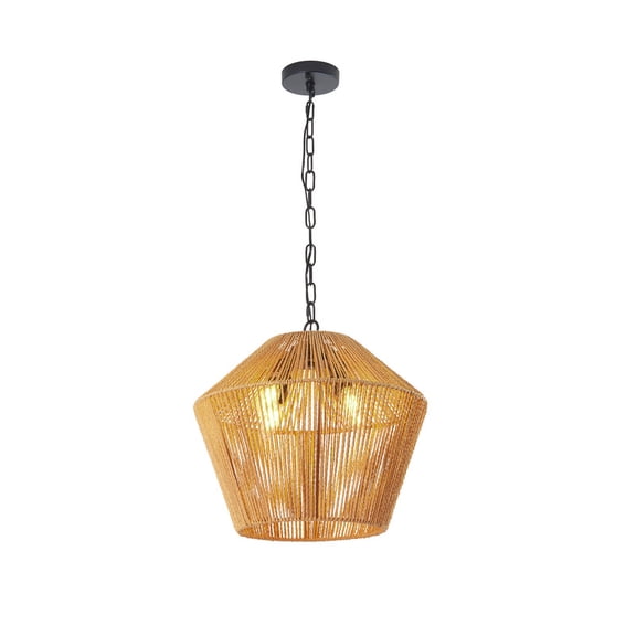 17" Boho Hemp Rope Pendant Light, Handcrafted Farmhouse Hanging Light Fixture for Kitchen Island, Dining Room, or Bedroom, Natural Finish, Adjustable Height (Bulb Not Included)