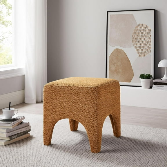 17" Boucle Modern Square Foot Stool Ottoman, Vanity Stool for Makeup, Rectangle Foot Rest for Couch, Upholstered Ottoman Stool for Living Room, Bedroom, Entryway (1, Curry)