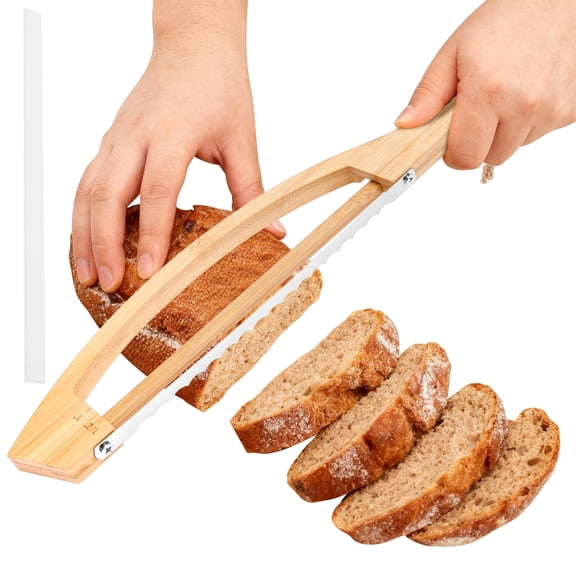 17" Bread Knife Bread for Homemade Bread Bow Cutter with 1/2-inch & 1-inch Thickness Guides Stainless Steel Serrated Blade for Baguettes & Sandwiches