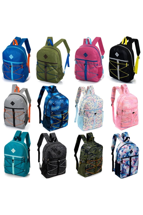 17" Bungee Backpack Assorted Colors - Bulk Case of 24