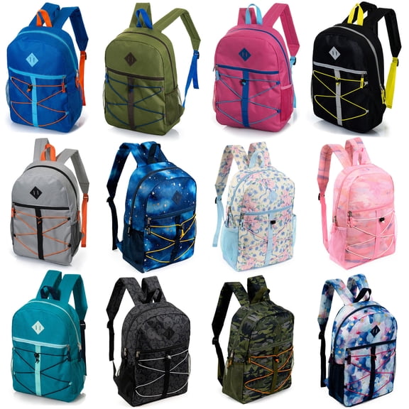 17 Bungee Backpacks Bulk Case of 24 Assorted Colors Durable School & Events