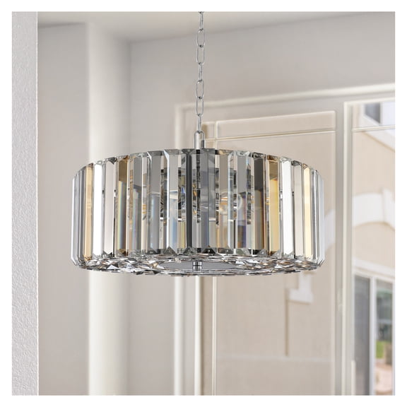 17" Chrome Crystal Chandelier, 4-Light Modern Pendant Light