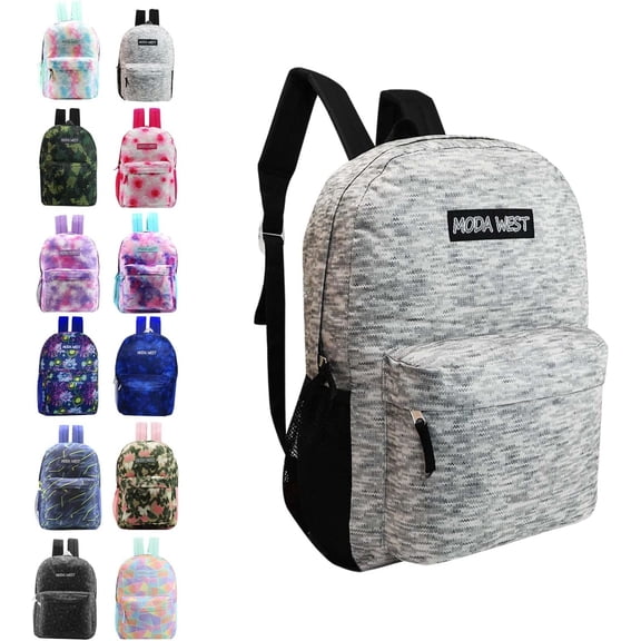 24-Pack 17" Classic Backpacks for Kids - Bookbags in Bulk for Elementary, Middle, and High School Students, 12 Assorted Colors
