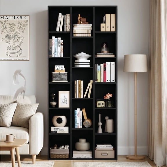 17-Cube Storage Organizer Bookcase, Open Display Shelf for Living Room, Black