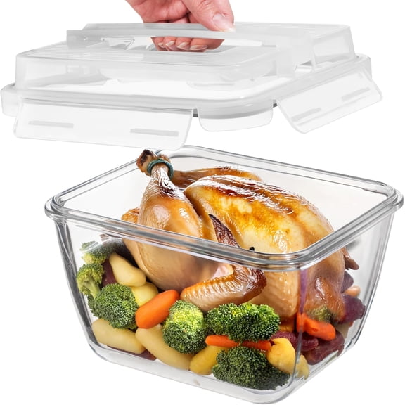17 Cups / 132 Oz / 3900ml Large Glass Storage Containers with - Leakproof, Large Meal Prep Container Ideal for Roasting Turkey, Store Leftover - Microwave & Oven Safe