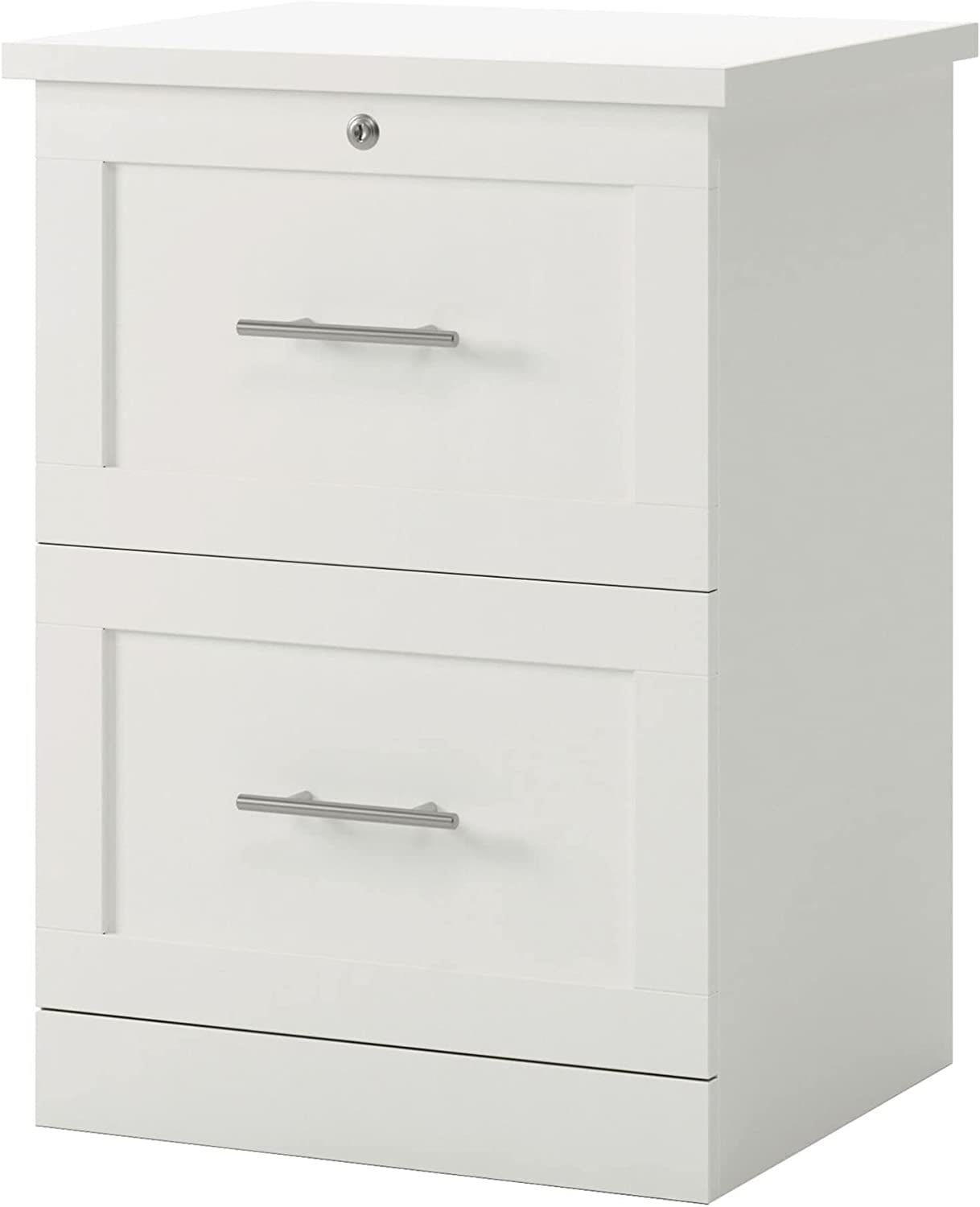 White Vertical 2-Drawer Lockable File Cabinet with Chrome Handles