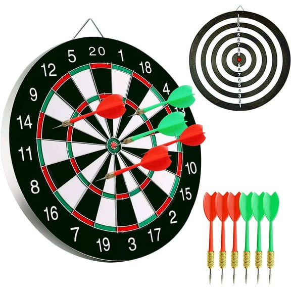 17'' Dart Board, Dartboard Set, Sports, Game, Sisal Bristle w/ 6 Steel-tip Darts