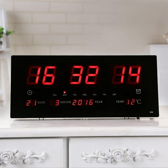 17'' Digital LED Screen Wall Clock Calendar Time, Backlight, Night, with Temperature Meter plug
