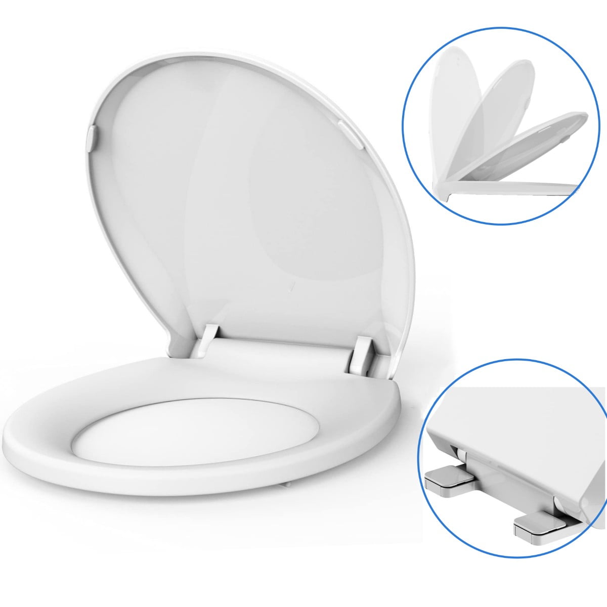 17" Durable Plastic White Round Toilet Seat with Slow Close