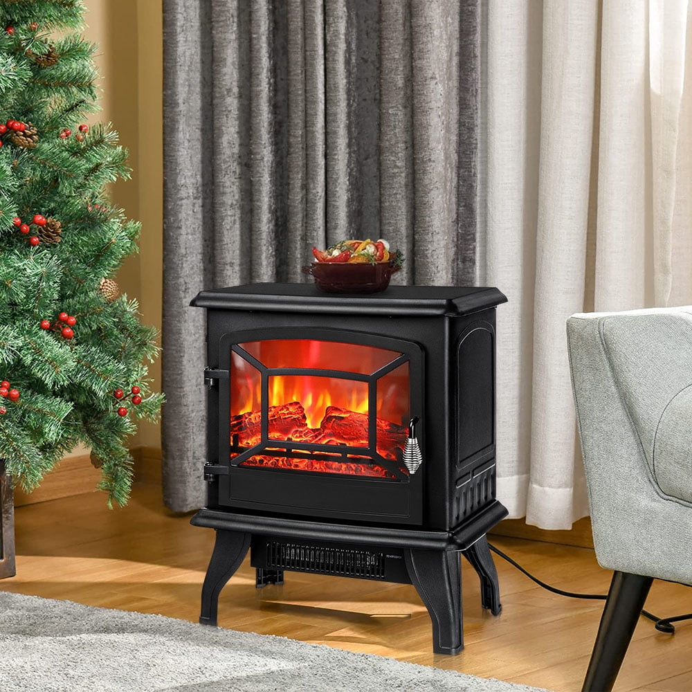 17'' Electric Fireplace Stove, 1400W Freestanding Fireplace Heater with