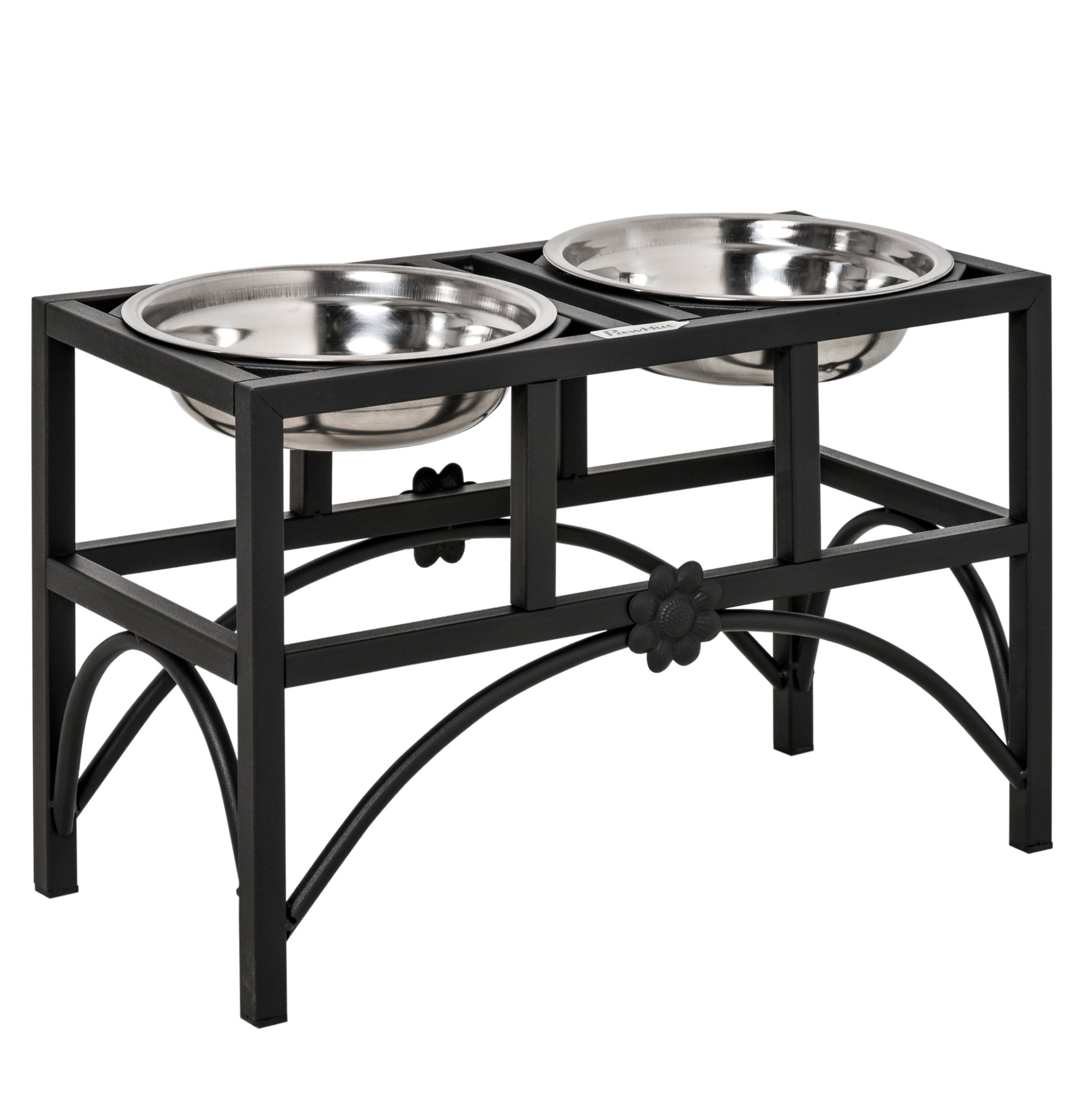 Double Dog Bowl Elevated Feeder - 17" Stainless Steel Pet Food Water Bowls - Heavy Duty Non-Slip Elevated Feeding Station for Dogs & Cats