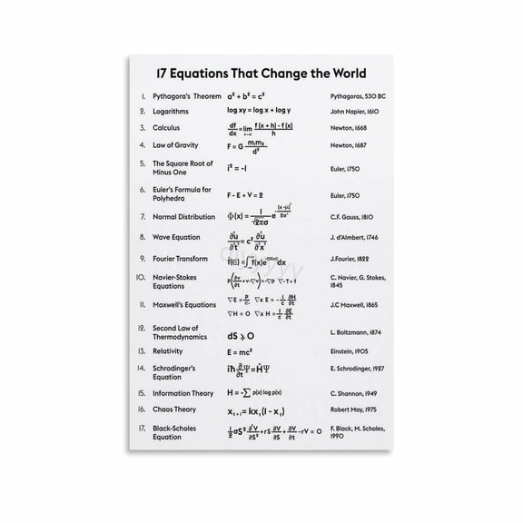 17 Equations That Changed The World Math Classroom Poster (2) Canvas Painting Posters And Prints Wall Art Pictures for Living Room Bedroom Decor