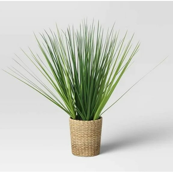 17" Faux Grass in Rattan Woven Planter- Set of 2