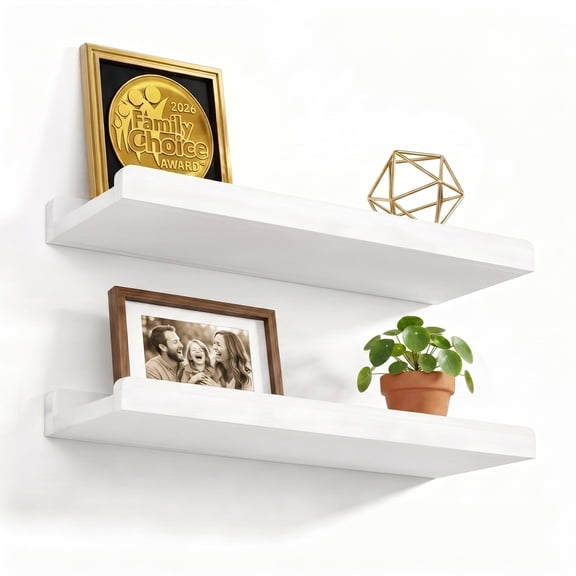 17" Floating Wall Shelves with Lip,Solid Wood,Set of 2 | Protective Ledge,Easy to Install,For Bedroom Living Room Bathroom Kitchen Office Display,18 Lbs/shelf,Wall Decor
