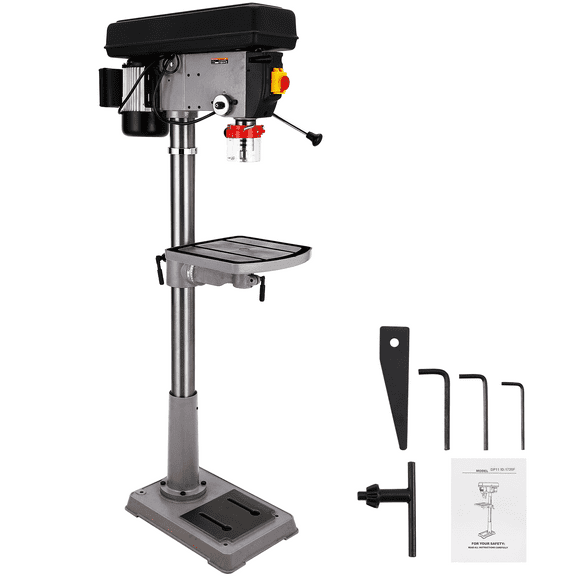 17" Floor Drill Press, 12A Pure Copper Motor, 200-3630 RPM Variable Speed, Excellent Durability, Complete Accessories, Precise Drilling
