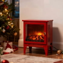 17" Freestanding Electric Fireplace, Fireplace Heater with 3D Realistic Flame, 5000 BTU, 400 Square Feet Space Heaters for Indoor Use, Classic Red