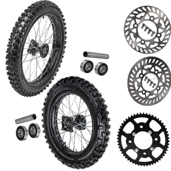 17 Front & 14 Rear Dirt Bike Wheel Assembly 12mm Bearinng Set for KX85 RM85  70/100-17 & 90/100-14 Tires with Rims, Disc Rotors & 420 53T Sprocket for Apollo RFZ125 CRF70 Pit Bike SSR 125cc 140cc